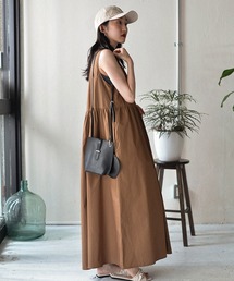 Monocoro toppi | コットンギャザーロングワンピース(デニムパンツ)