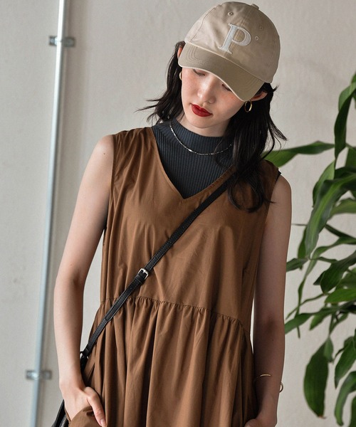 Monocoro toppi（モノコロトッピ）の「コットンギャザーロングワンピース（デニムパンツ・レディース・ブラウン/ブラック・M）」の17枚目の写真