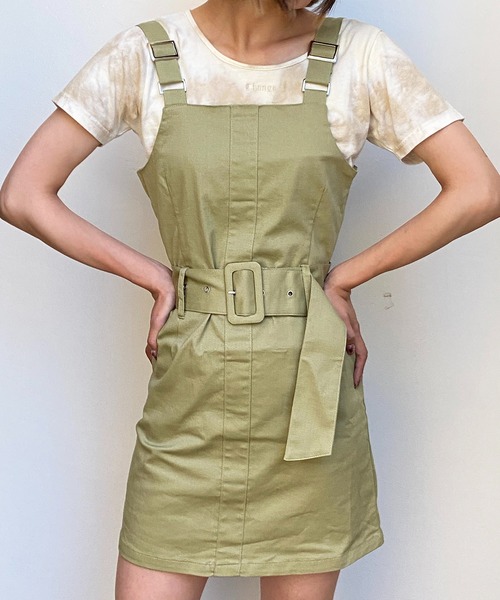 one way(ワンウェイ)の「【oneway Jeans】バックルタイトジャンスカ(サロペット/オーバーオール・レディース・ベージュ/ブラック/ライトブラウン/ダークグリーン・FREE)」の4枚目の写真