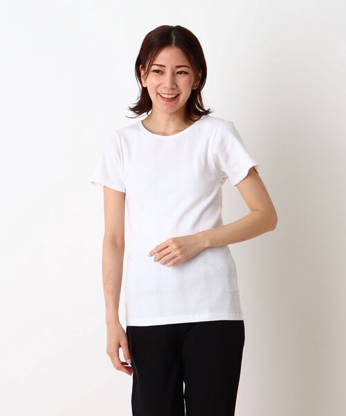 SHOO・LA・RUE(シューラルー)の「◆フライス地柄クルーネックTシャツ(Tシャツ/カットソー・レディース・ライトグレー/アイボリー/アイボリー系2/ブラック・03/02/04)」の2枚目の写真