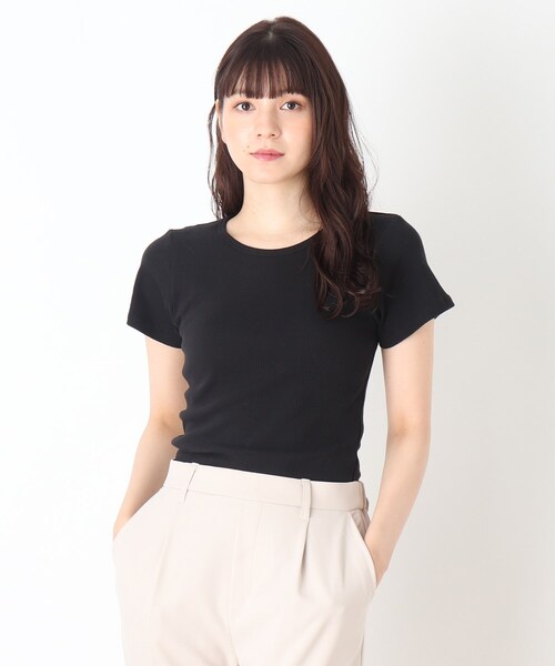 SHOO・LA・RUE(シューラルー)の「◆フライス地柄クルーネックTシャツ(Tシャツ/カットソー・レディース・ライトグレー/アイボリー/アイボリー系2/ブラック・03/02/04)」の1枚目の写真