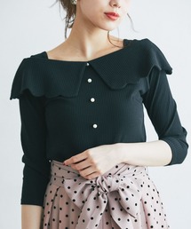 tocco closet | パール付きスカラップビックカラーリブカットプルオーバー(Tシャツ/カットソー)