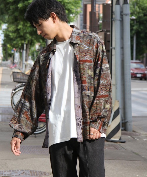 ZIP FIVE（ジップファイブ）の「【ZIP FIVE】無地/総柄バルーンスリーブオーバーサイズシャツ（シャツ/ブラウス・メンズ・ホワイト/ブラック/ブラック系/ブラウン系/カーキ系/レッド系・MEDIUM/LARGE）」の5枚目の写真