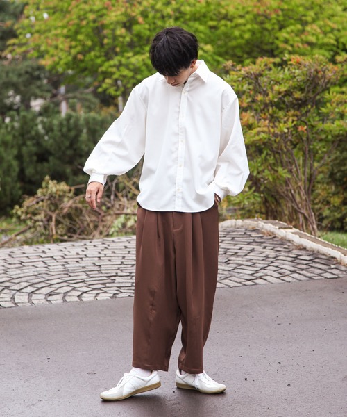 ZIP FIVE（ジップファイブ）の「【ZIP FIVE】無地/総柄バルーンスリーブオーバーサイズシャツ（シャツ/ブラウス・メンズ・ホワイト/ブラック/ブラック系/ブラウン系/カーキ系/レッド系・MEDIUM/LARGE）」の12枚目の写真