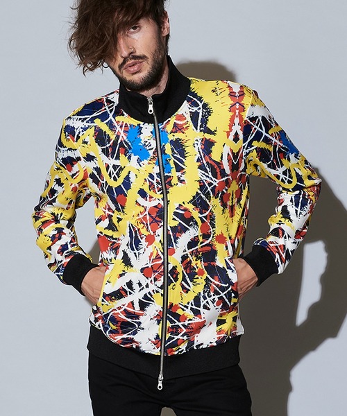 NO ID.（ノーアイディ）の「【NO ID.】Abstract Paint Print Blouson / アブストラクト ペイント プリント ブルゾン（ブルゾン・メンズ・ブラック/ベージュ/サックスブルー・1/2/3）」の2枚目の写真