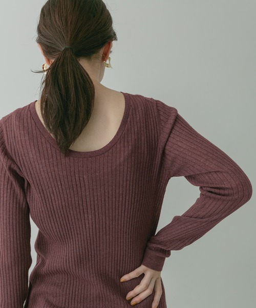 KBF+(ケービーエフプラス)の「KBF+ シアーリブバックオープンニット∴(ニット/セーター・レディース・ブラウン/グリーン/アイボリー・ONE)」の9枚目の写真