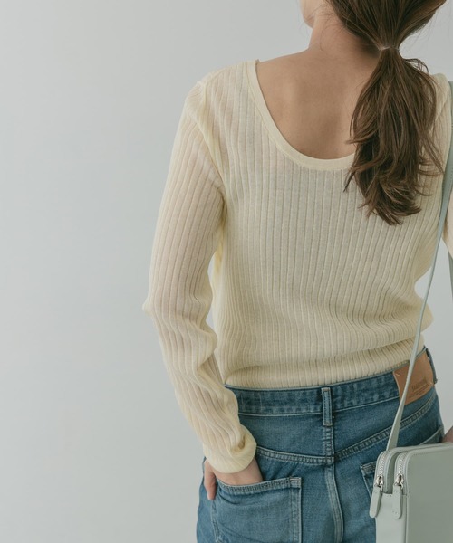 KBF+(ケービーエフプラス)の「KBF+ シアーリブバックオープンニット∴(ニット/セーター・レディース・ブラウン/グリーン/アイボリー・ONE)」の15枚目の写真