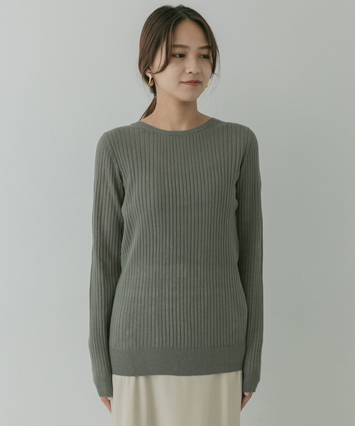 KBF+(ケービーエフプラス)の「KBF+ シアーリブバックオープンニット∴(ニット/セーター・レディース・ブラウン/グリーン/アイボリー・ONE)」の13枚目の写真