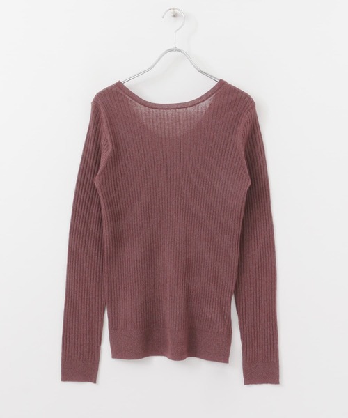 KBF+(ケービーエフプラス)の「KBF+ シアーリブバックオープンニット∴(ニット/セーター・レディース・ブラウン/グリーン/アイボリー・ONE)」の5枚目の写真