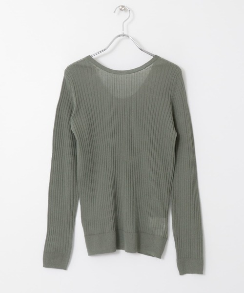 KBF+(ケービーエフプラス)の「KBF+ シアーリブバックオープンニット∴(ニット/セーター・レディース・ブラウン/グリーン/アイボリー・ONE)」の4枚目の写真