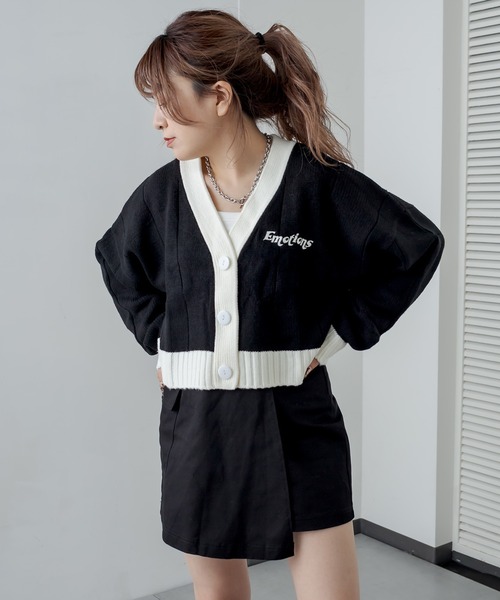 RASVOA（ラスボア）の「デイジー？ニットカーデ（カーディガン/ボレロ・レディース・ブラック/オフホワイト・FREE）」の3枚目の写真