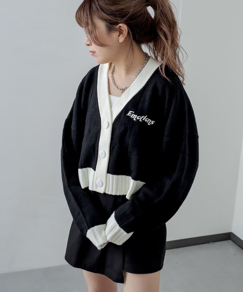 RASVOA（ラスボア）の「デイジー？ニットカーデ（カーディガン/ボレロ・レディース・ブラック/オフホワイト・FREE）」の4枚目の写真