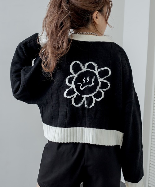 RASVOA（ラスボア）の「デイジー？ニットカーデ（カーディガン/ボレロ・レディース・ブラック/オフホワイト・FREE）」の5枚目の写真