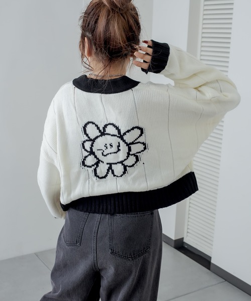 RASVOA（ラスボア）の「デイジー？ニットカーデ（カーディガン/ボレロ・レディース・ブラック/オフホワイト・FREE）」の11枚目の写真