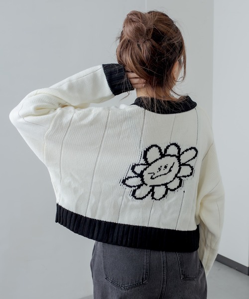 RASVOA（ラスボア）の「デイジー？ニットカーデ（カーディガン/ボレロ・レディース・ブラック/オフホワイト・FREE）」の12枚目の写真