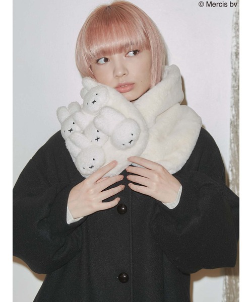 merry jenny（メリージェニー）の「もこもこmiffyティペット（ネックウォーマー/スヌード・レディース・ブラック/オフホワイト・FREE）」の9枚目の写真