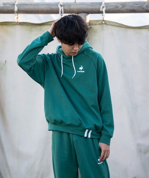 le coq sportif(ルコックスポルティフ)の「フーデッドスウエット メンズ ウェア ジャージ スウェット スポーツウェア(パーカー・メンズ・ネイビー/ホワイト/グリーン/ブラック・XL/M/S/L/XXL)」の1枚目の写真