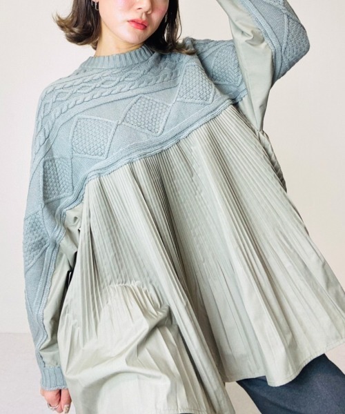 DOLLUPOOPS(ドールアップウップス)の「ケーブル×プリーツプルオーバー(ニット/セーター・レディース・カーキ/ホワイト/グレー/ブラック・38)」の4枚目の写真