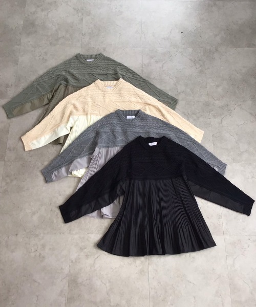 DOLLUPOOPS(ドールアップウップス)の「ケーブル×プリーツプルオーバー(ニット/セーター・レディース・カーキ/ホワイト/グレー/ブラック・38)」の3枚目の写真