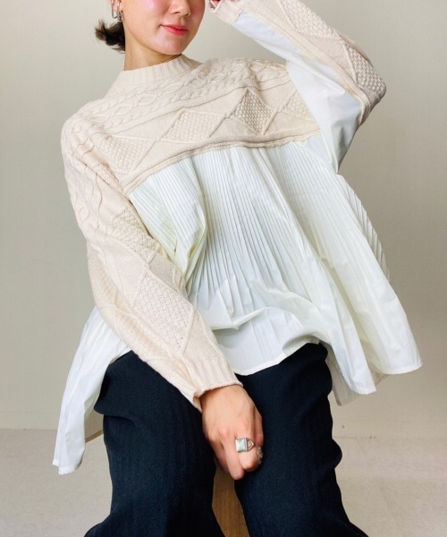 DOLLUPOOPS(ドールアップウップス)の「ケーブル×プリーツプルオーバー(ニット/セーター・レディース・カーキ/ホワイト/グレー/ブラック・38)」の5枚目の写真