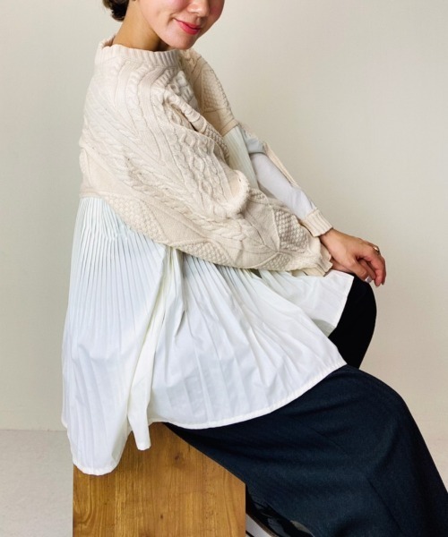 DOLLUPOOPS(ドールアップウップス)の「ケーブル×プリーツプルオーバー(ニット/セーター・レディース・カーキ/ホワイト/グレー/ブラック・38)」の6枚目の写真