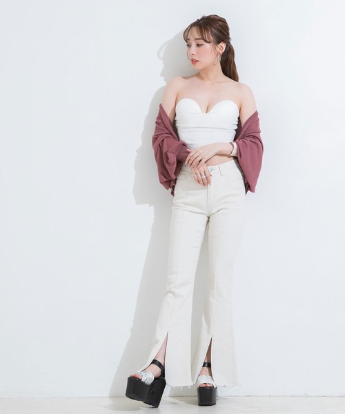 Newlyme(ニューリーミー)の「ハートネックリブベアトップ(タンクトップ・レディース・ホワイト/ブラック/ベージュ・LARGE/MEDIUM/SMALL)」の7枚目の写真