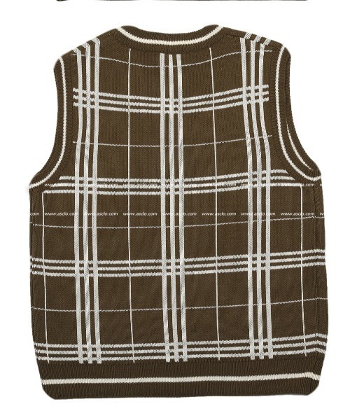 ASCLO（エジュクロ）の「ASCLO グリッドチェックVネックニットベスト（ベスト・メンズ・オリーブ・FREE）」の5枚目の写真