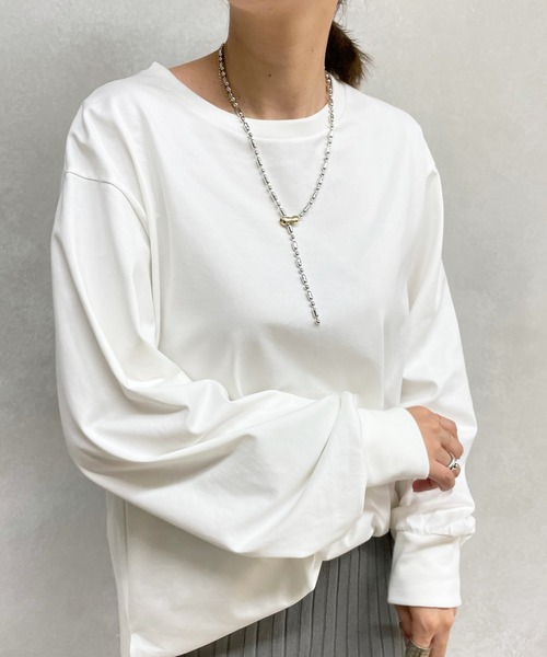 DouDou(ドゥドゥ)の「ロングスリーブTEE(Tシャツ/カットソー・レディース・ブラック/オフホワイト/グレイッシュベージュ・FREE)」の12枚目の写真