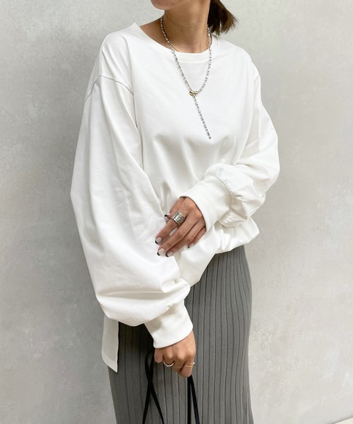 DouDou(ドゥドゥ)の「ロングスリーブTEE(Tシャツ/カットソー・レディース・ブラック/オフホワイト/グレイッシュベージュ・FREE)」の11枚目の写真