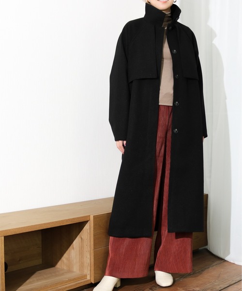 Per sist ence（パーシエンス）の「Per sist ence/パーシエンス　ウールタッチケープ付スタンドカラーコート（チェスターコート・レディース・ブラック/ブラウン/アイボリー/モカ/グレー・FREE）」の10枚目の写真
