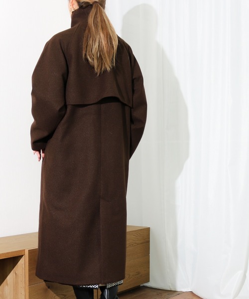 Per sist ence（パーシエンス）の「Per sist ence/パーシエンス　ウールタッチケープ付スタンドカラーコート（チェスターコート・レディース・ブラック/ブラウン/アイボリー/モカ/グレー・FREE）」の16枚目の写真