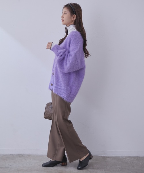 カデュネ　23AW ふわふわＶネックカーディガン　オーバーサイズ　パープル カデュネ 23AW ふわふわVネックカーディガン オーバーサイズ パープル