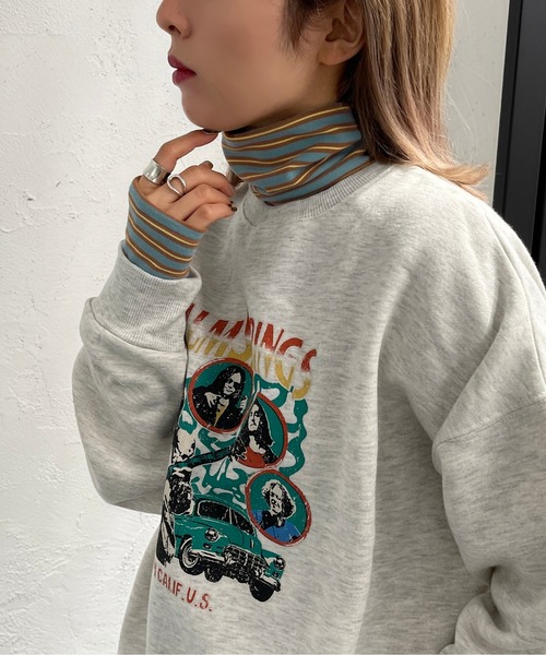 apres jour mignon（アプレジュールミニョン）の「マルチボーダータートル【ZOZOTOWN限定アイテム】（Tシャツ/カットソー・レディース・ブルー系その他/ホワイト系その他/ダークブルー・X-LARGE/フリー）」の3枚目の写真