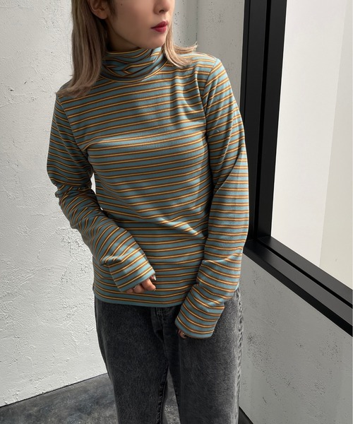 apres jour mignon（アプレジュールミニョン）の「マルチボーダータートル【ZOZOTOWN限定アイテム】（Tシャツ/カットソー・レディース・ブルー系その他/ホワイト系その他/ダークブルー・X-LARGE/フリー）」の11枚目の写真