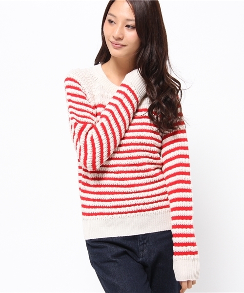 OUTLET（アウトレット）の「【Ciaopanic】ワッフルボーダーCNプルオーバー（ニット/セーター・レディース・グリーン/オフホワイト/レッド・FREE）」の3枚目の写真