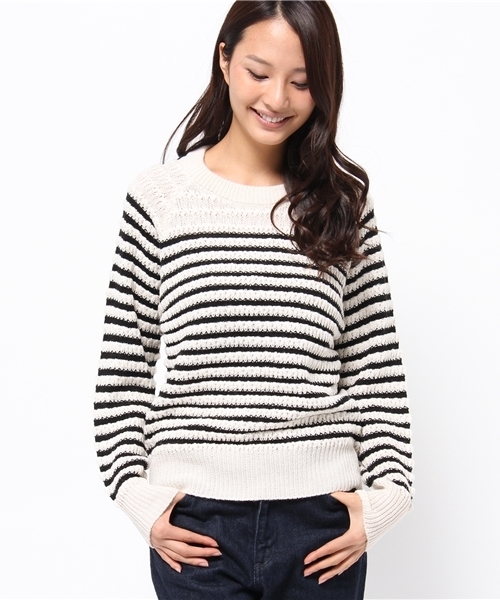 OUTLET（アウトレット）の「【Ciaopanic】ワッフルボーダーCNプルオーバー（ニット/セーター・レディース・グリーン/オフホワイト/レッド・FREE）」の2枚目の写真