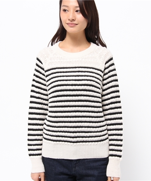 OUTLET（アウトレット）の「【Ciaopanic】ワッフルボーダーCNプルオーバー（ニット/セーター・レディース・グリーン/オフホワイト/レッド・FREE）」の4枚目の写真