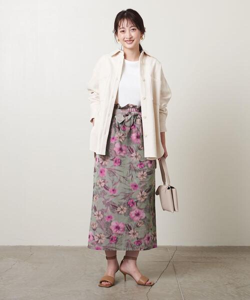 UNITED ARROWS（ユナイテッドアローズ）の「＜UNITED ARROWS＞フラワープリント リボン タイトスカート W†（スカート・レディース・オフホワイト/オリーブ・38/36）」の16枚目の写真