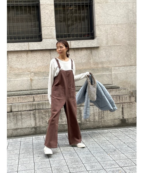ulu(ウル)の「Cotton wide overall(サロペット/オーバーオール・レディース・ブラウン・FREE)」の2枚目の写真