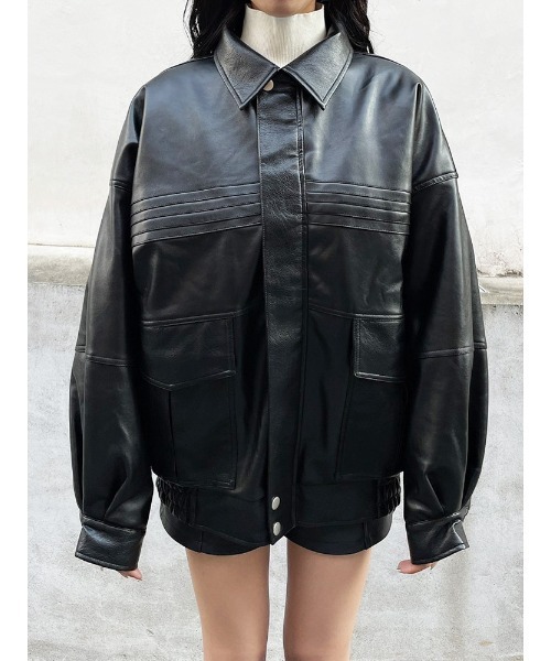 ENVYM（アンビー）の「ビッグルーズフェイクレザーＪＫ（その他アウター・レディース・ブラック/Moca・FREE）」の15枚目の写真