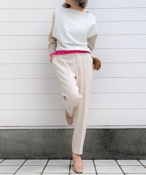 Q（キュー）の「ストレッチテーパードパンツ（スラックス・レディース・アイボリー/ラベンダー・MEDIUM）」の7枚目の写真