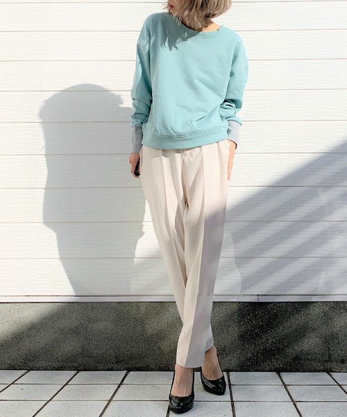 Q（キュー）の「ストレッチテーパードパンツ（スラックス・レディース・アイボリー/ラベンダー・MEDIUM）」の9枚目の写真