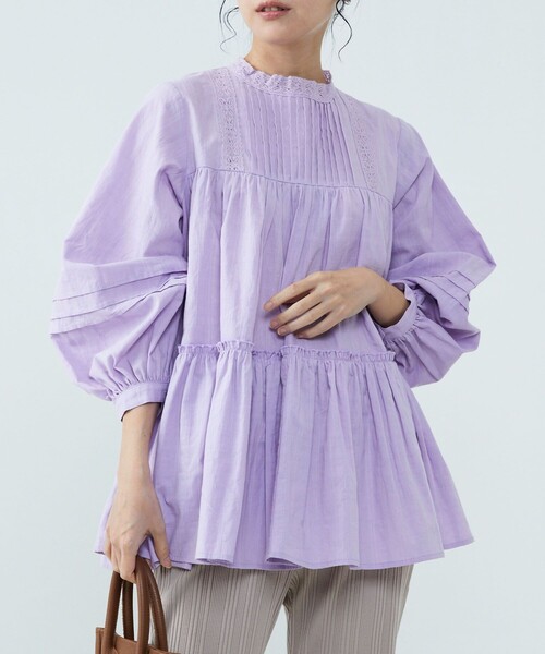 FREAK'S STORE(フリークスストア)の「ドビーティアードチュニック(シャツ/ブラウス・レディース・オフホワイト/ブラック/ブルーグリーン/ラベンダー・フリ-)」の4枚目の写真