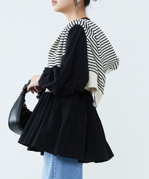 FREAK'S STORE(フリークスストア)の「ドビーティアードチュニック(シャツ/ブラウス・レディース・オフホワイト/ブラック/ブルーグリーン/ラベンダー・フリ-)」の3枚目の写真