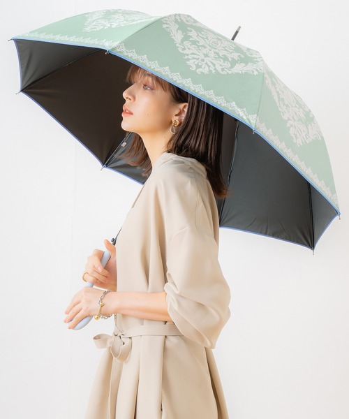 macocca（マコッカ）の「完全遮光 UVカット100% 日傘 晴雨兼用 ジャンプ傘 デザインシリーズ ダマスクモチーフ柄（長傘・レディース・モカ/ブラック/オフホワイト/ラベンダー/グリーン/ピンク・FREE）」の5枚目の写真