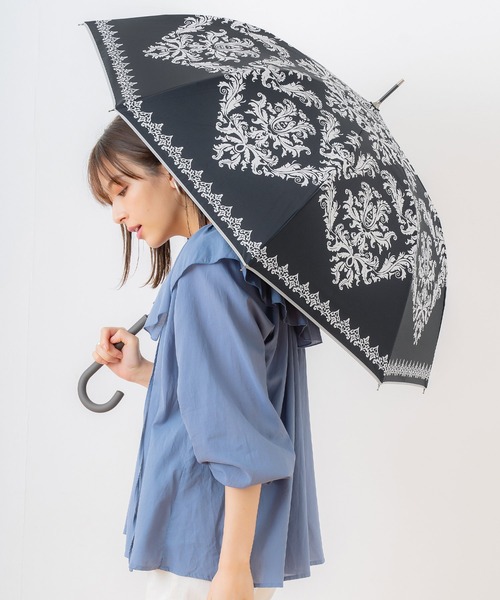 macocca（マコッカ）の「完全遮光 UVカット100% 日傘 晴雨兼用 ジャンプ傘 デザインシリーズ ダマスクモチーフ柄（長傘・レディース・モカ/ブラック/オフホワイト/ラベンダー/グリーン/ピンク・FREE）」の14枚目の写真