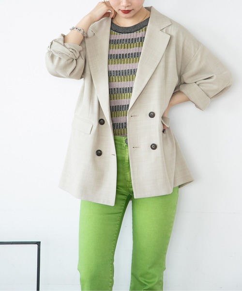 JEANASIS（ジーナシス）の「【SETUP対応】ドライオックステーラージャケット/ 214455（テーラードジャケット・レディース・チャコールグレー/ピンク/ベージュ/グリーン・FREE）」の3枚目の写真