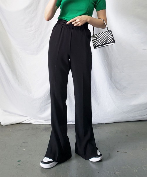 me+em select（ミームセレクト）の「【Ｓ／Ｍ／Ｌサイズ展開】ハイウエストサイドスリットイージーフレアスラックス（スラックス・レディース・ホワイト/ブラック/グレー/アイボリー・SMALL/MEDIUM/LARGE）」の9枚目の写真