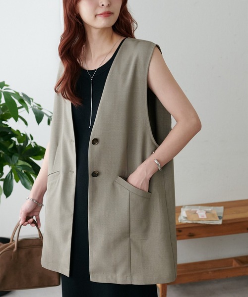 セール】【WEB限定】テックリネンノーカラージレ（ベスト）｜DISCOAT