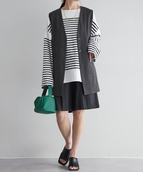 DISCOAT(ディスコート)の「【WEB限定】テックリネンノーカラージレ(ベスト・レディース・チャコールグレー/ライトグレー/ベージュ・FREE)」の10枚目の写真